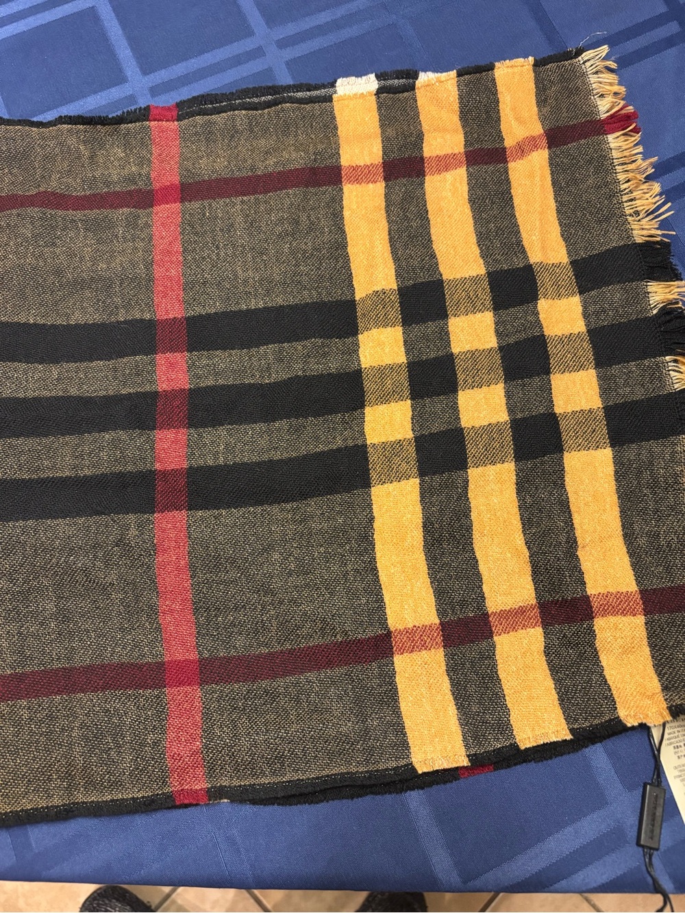 Burberry Men's Plaid Scarf in Yellow, Black and Red